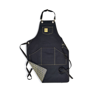Black N Gold Legacy Set tattoo apron in black canvas with gold stitching and patterned lining.