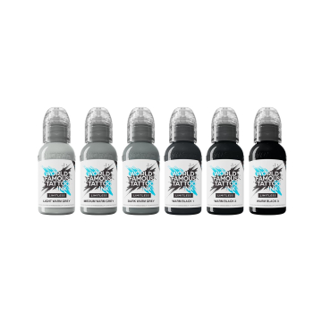 World Famous Limitless Tattoo Ink - Shades of Grey - Warm Grey Pastel Set - 6x 30 ml World Famous Limitless Tattoo Ink - Shades of Grey - Warm Grey Pastel Set - 6x 30 ml