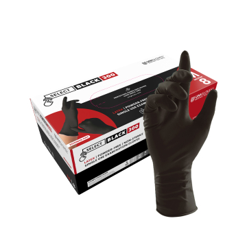 Box of Unigloves Long Cuff Black Latex Gloves