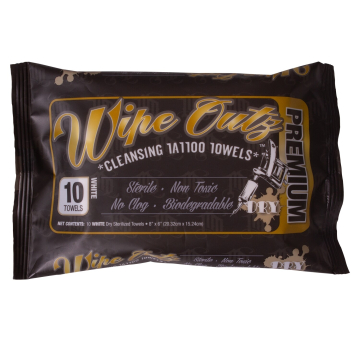 Wipe Outz Dry cleansing tattoo towels pack of 10 sterile non-toxic biodegradable white towels