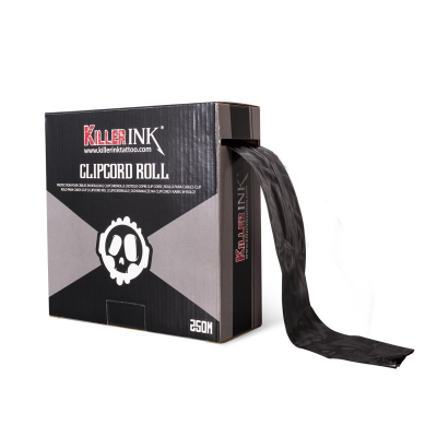 Killer Ink Black Line Clip Cord Sleeve - 250m Roll Uncut