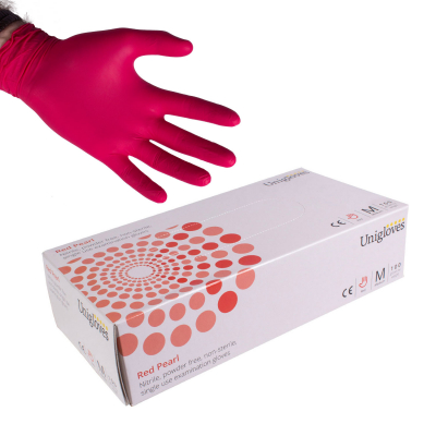 Box of 100 Uniglove Red Pearl Nitrile Gloves