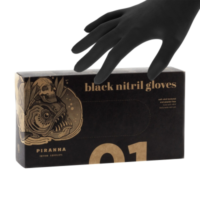 Box of 100 Piranha Black Nitrile Gloves