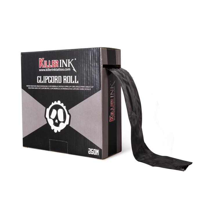 Killer Ink black line clip cord sleeve 250 meter uncut roll in dispenser box